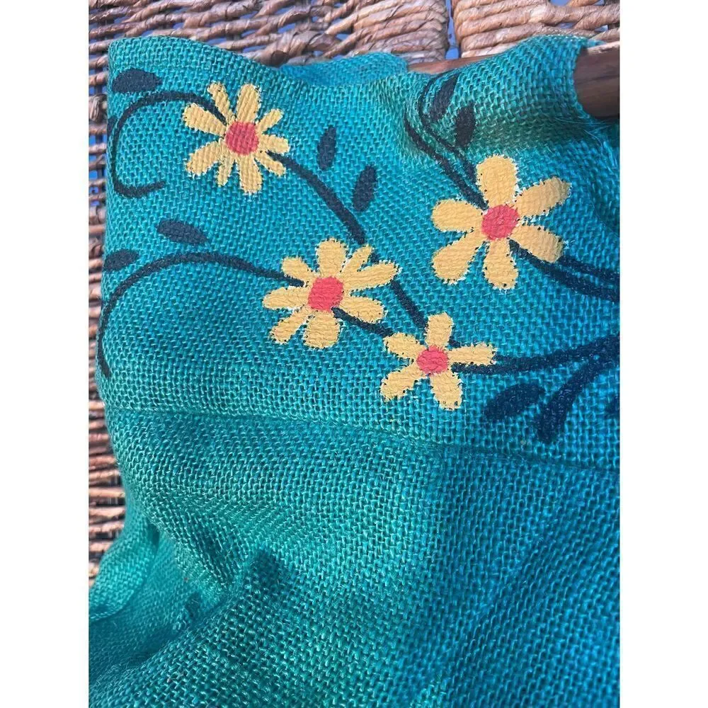 Green Boho Burlap Satchel/Handbag-NWOT